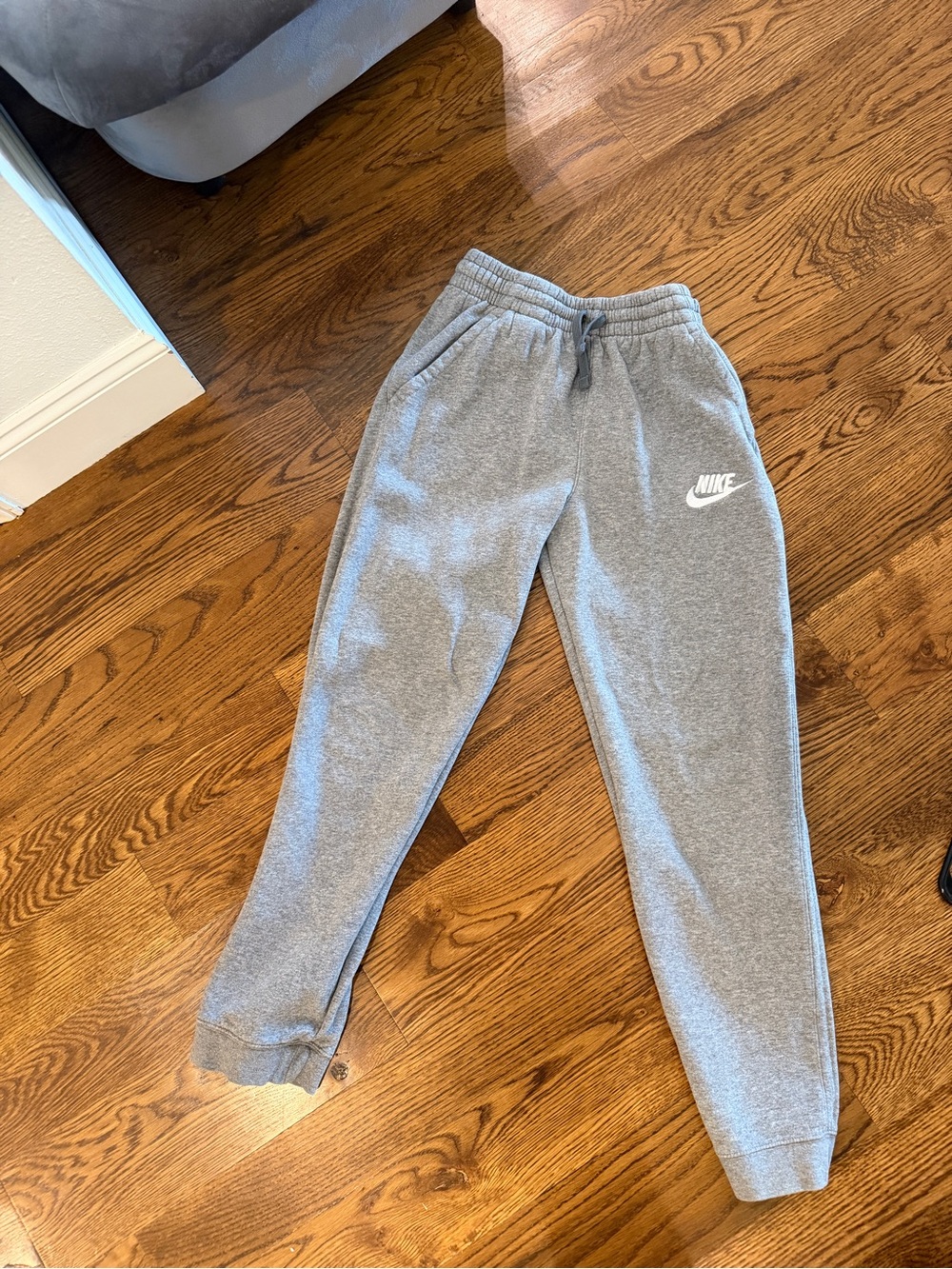 Nike Gray Kids Fleece Joggers with White Logo